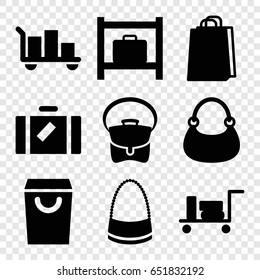 Handbag icons set. set of 9 handbag filled icons such as luggage, luggage storage, bag