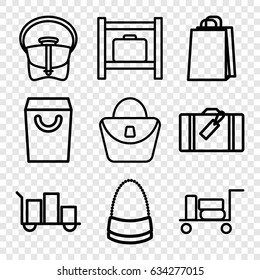 Handbag icons set. set of 9 handbag outline icons such as luggage, luggage storage, woman bag, bag