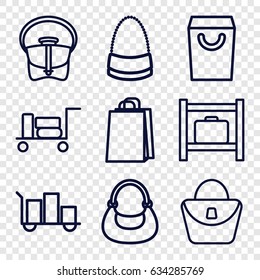 Handbag icons set. set of 9 handbag outline icons such as luggage, luggage storage, woman bag, bag