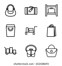 Handbag icons set. set of 9 handbag outline icons such as luggage, luggage storage, woman bag, bag