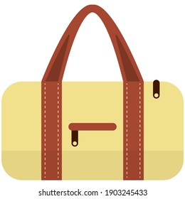 Bolso de mano aislado sobre fondo blanco. Accesorio de la bolsa de cuero. Dibujo de maleta o maleta de equipaje turístico. Vector plano