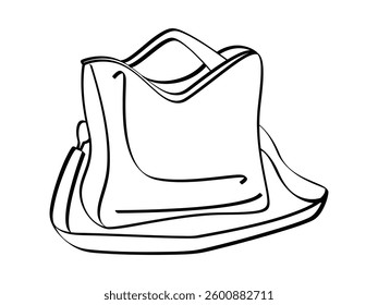 Handbag line art illustration with handles and shoulder strap for coloring page or design