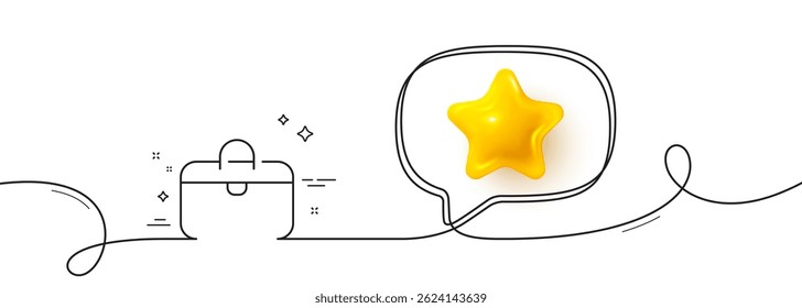 Handbag line icon. Continuous line with 3d star. Hand baggage sign. Travel carry-on bag symbol. 3d star in speech bubble. Handbag single line ribbon. Loop curve pattern. Vector