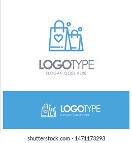 Handbag, Love, Heart, Wedding Blue Outline Logo Place for Tagline. Vector Icon Template background