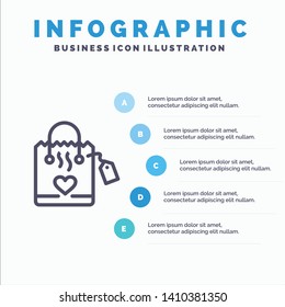 Handbag, Love, Heart, Wedding Line icon with 5 steps presentation infographics Background