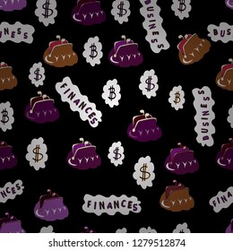 Handbag luxury, accessory bag female and male Vector illustration. Colourful ladies and mans handbags, woman accessories vector collection on purple, black and white background.