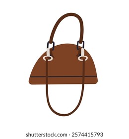 Handbag, modern accessory. Women leather bag in elegant trendy style, design. Dome-shaped satchel, purse with top handle, shoulder strap. Flat vector illustration isolated on white background