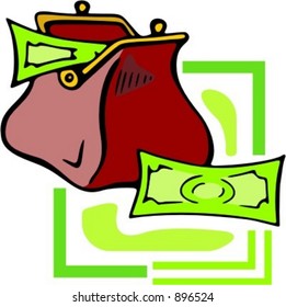 Bolso de mano con dinero.Ilustración vectorial
