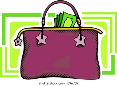 Bolso de mano con dinero.Ilustración vectorial