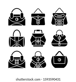 handbag and pouch icons glyph design