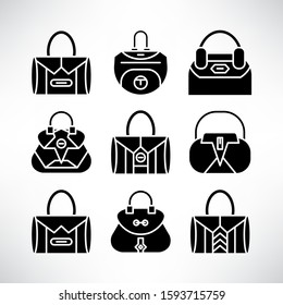 handbag and pouch icons glyph design