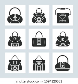 handbag and pouch icons glyph design