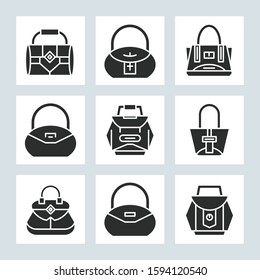 handbag and pouch icons glyph design
