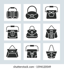 handbag and pouch icons glyph design