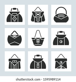 handbag and pouch icons glyph design