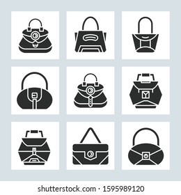 handbag and pouch icons glyph design