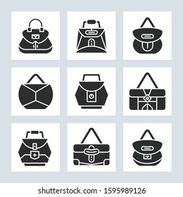 handbag and pouch icons glyph design