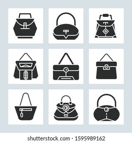 handbag and pouch icons glyph design