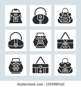 handbag and pouch icons glyph design