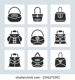 handbag and pouch icons glyph design