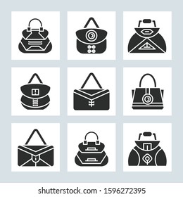 handbag and pouch icons glyph design