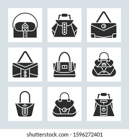 handbag and pouch icons glyph design