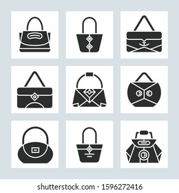 handbag and pouch icons glyph design