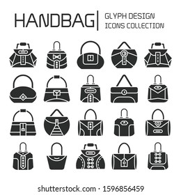 handbag and pouch icons glyph design