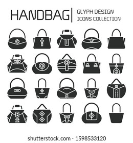 handbag and pouch icons glyph design