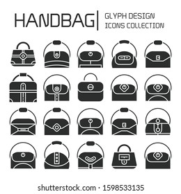 handbag and pouch icons glyph design