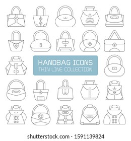 handbag and pouch icons thin line design