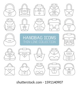 handbag and pouch icons thin line design
