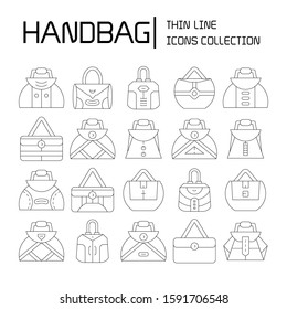 handbag and pouch icons thin line design