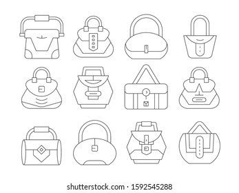 handbag and pouch icons thin line design