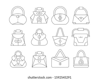 handbag and pouch icons thin line design