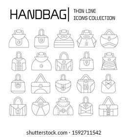 handbag and pouch icons thin line design