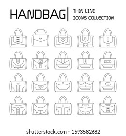 handbag and pouch icons thin line design