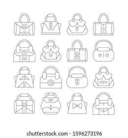 handbag and pouch icons thin line design