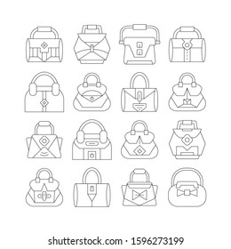handbag and pouch icons thin line design