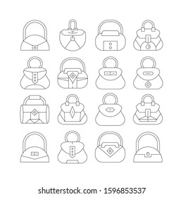 handbag and pouch icons thin line design