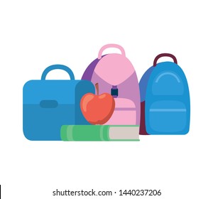 handbag school with notebook on white background