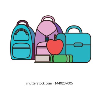 handbag school with notebooks on white background