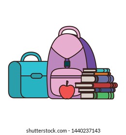 handbag school with notebooks on white background