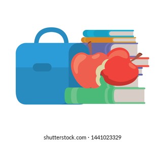 handbag school with notebooks on white background