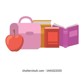 handbag school with notebooks on white background