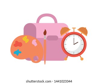 handbag school with notebooks on white background