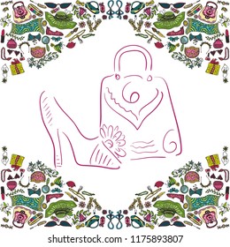 Handbag and shoe. Vector illustration
