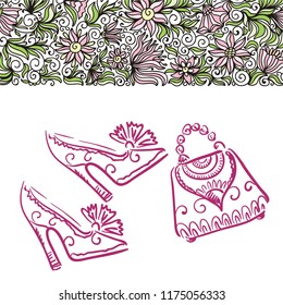Handbag and shoes. Vector illustration