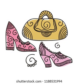 Handbag and shoes. Vector illustration
