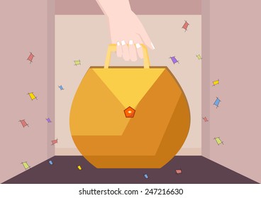 a handbag and some confetti in the air
